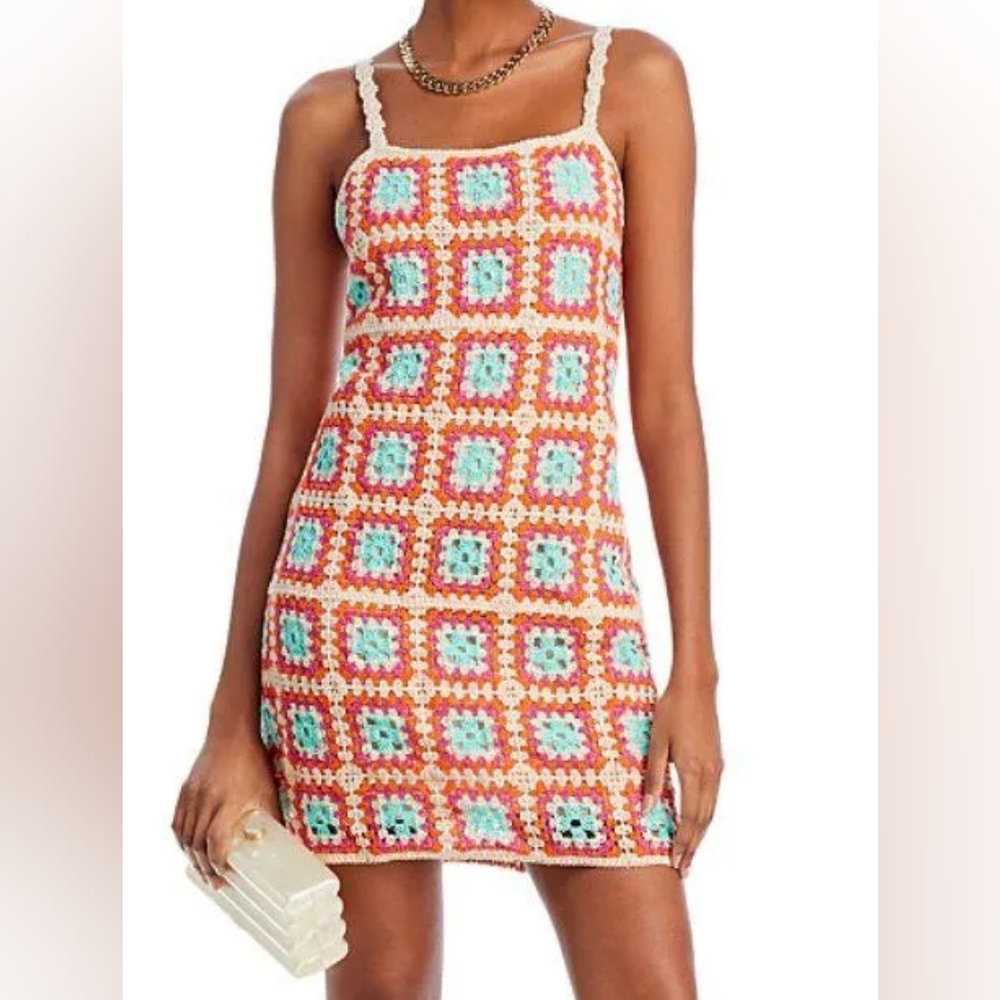 NWOT Willow And Wind Crochet Granny Square Mini Dress